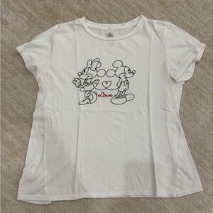 Disney White Tee with Black Line Mickey & Minnie and Red 'Love' Accent S